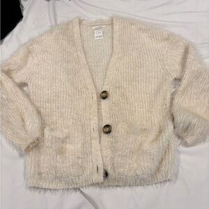 Zara Cream Fuzzy Button-Up Cardigan